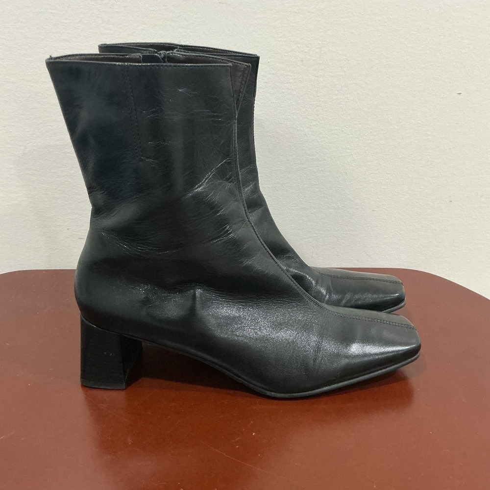 Etienne Aigner Boots Booties Women's Zip Black Leather Classic Square Toe 8.5